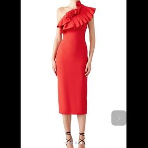 Red one shoulder ruffle dress